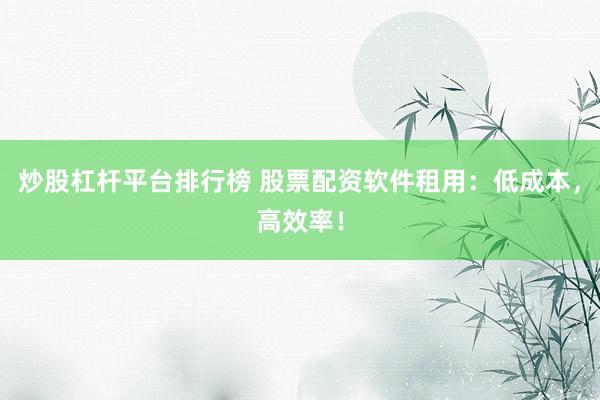炒股杠杆平台排行榜 股票配资软件租用：低成本，高效率！