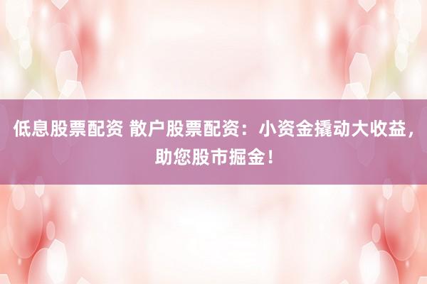 低息股票配资 散户股票配资：小资金撬动大收益，助您股市掘金！