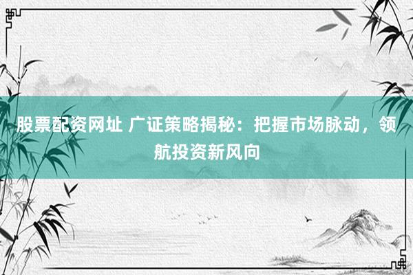 股票配资网址 广证策略揭秘：把握市场脉动，领航投资新风向